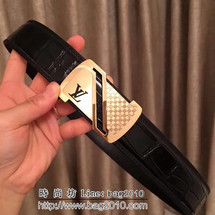 路易威登LV Louis Vuitton義大利頂級進口頭層鱷魚紋 高端男士皮帶 LHG1157